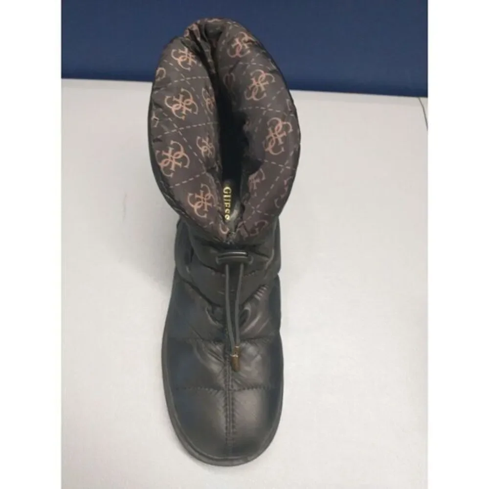 Guess Winter Ankle Snow Boots Womens Size 6.5 Black Leather Puffer‎ Pull On